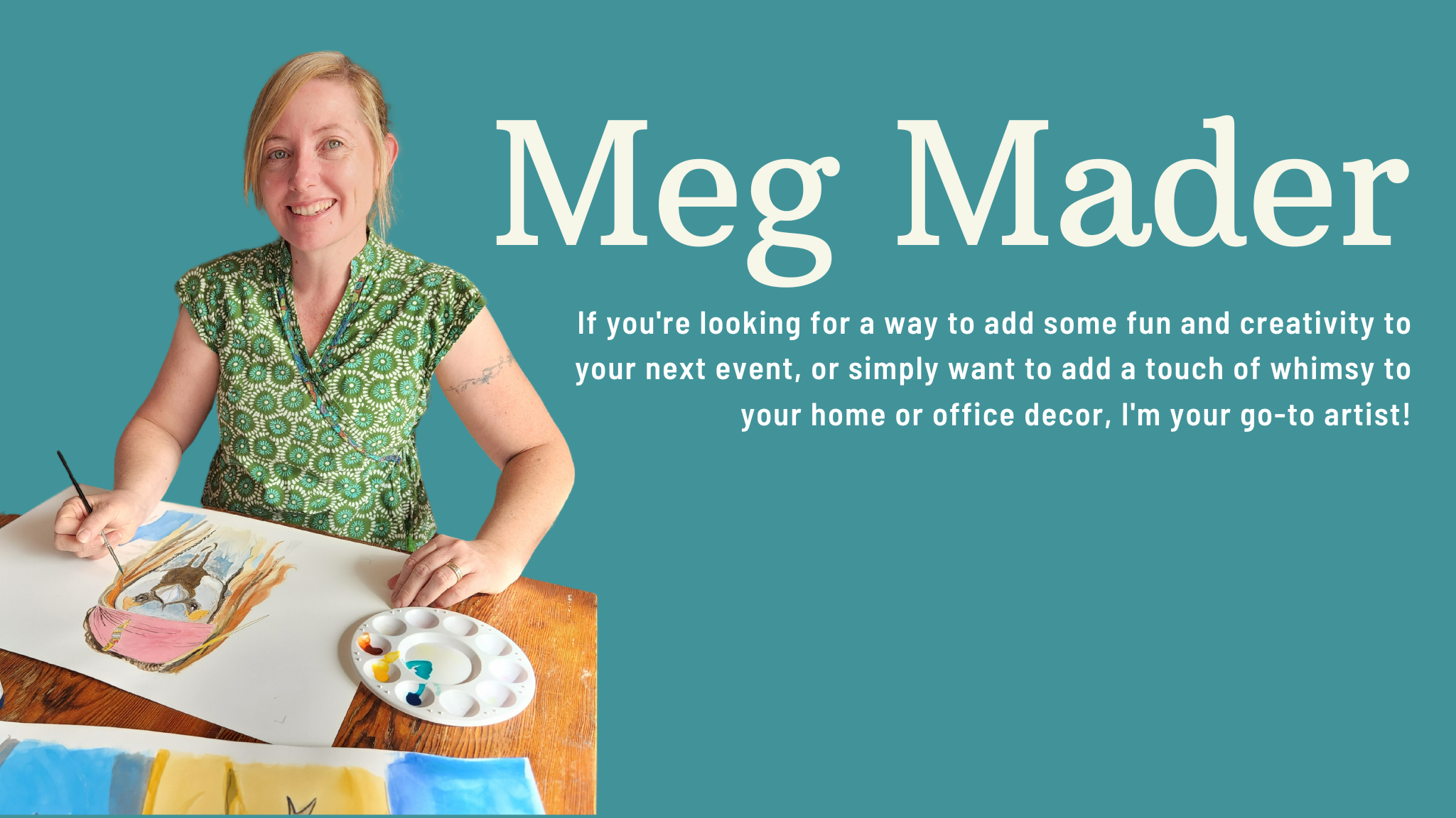 A picture of Meg Mader painting with a quote for the Contact Meg Mader from The Journey Studio page.