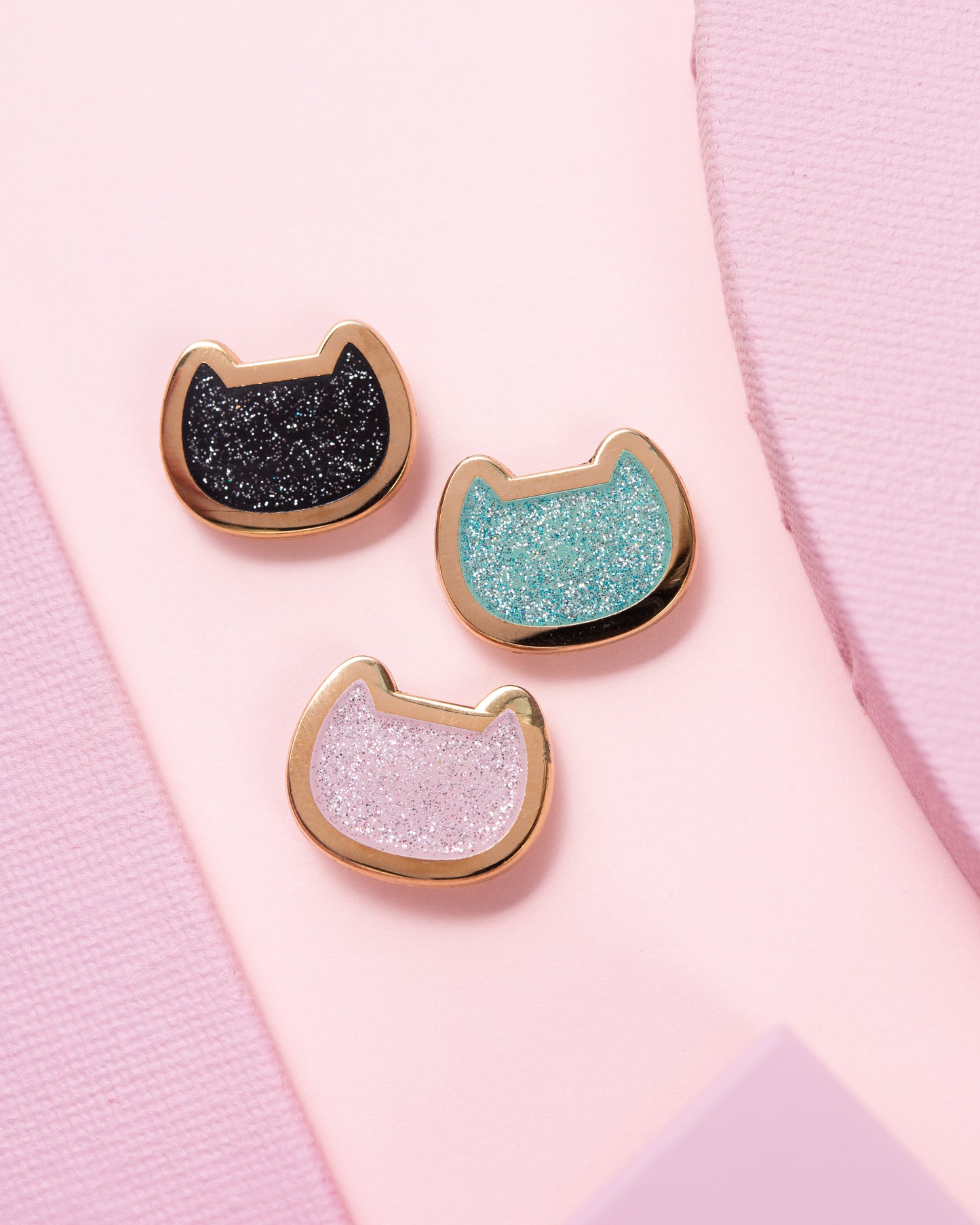 Minimal Glitter Cat Enamel Pins • Set of 3