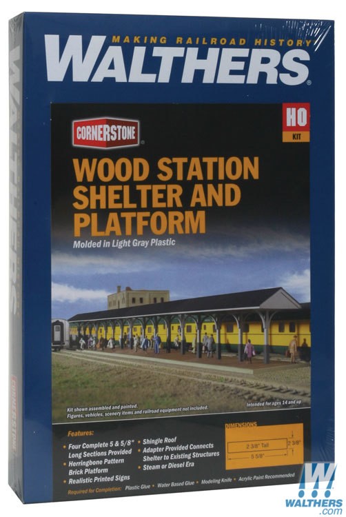 Walthers Cornerstone HO Wood Station Shed & Platform - Kit - 4 Sections Each 5-5/8 x 2-3/8 x 2-3/8in 14 x 5.9 x 5.9cm