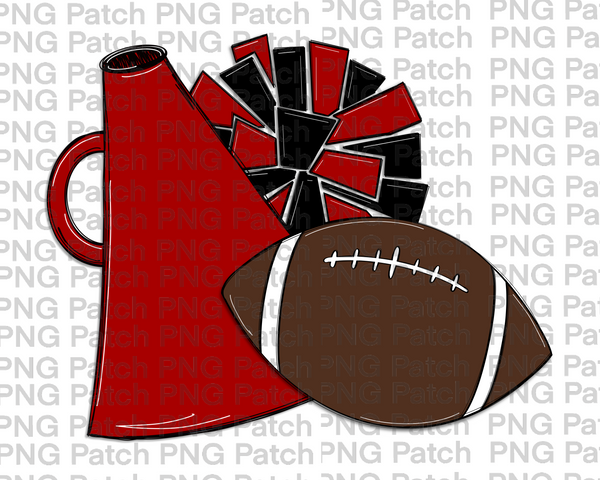 Red And Black Megaphone Pom Poms And Football Football Png File Che Png Patch