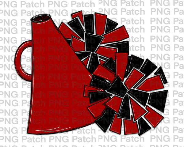 Red And Black Megaphone Pom Poms Cheerleading Png File Cheerleader Png Patch