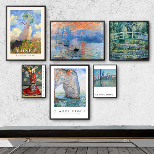 billedvæg med seks berømte Monet malerier