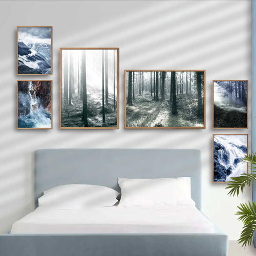 mindfulness naturbilleder på væg i soveværelse