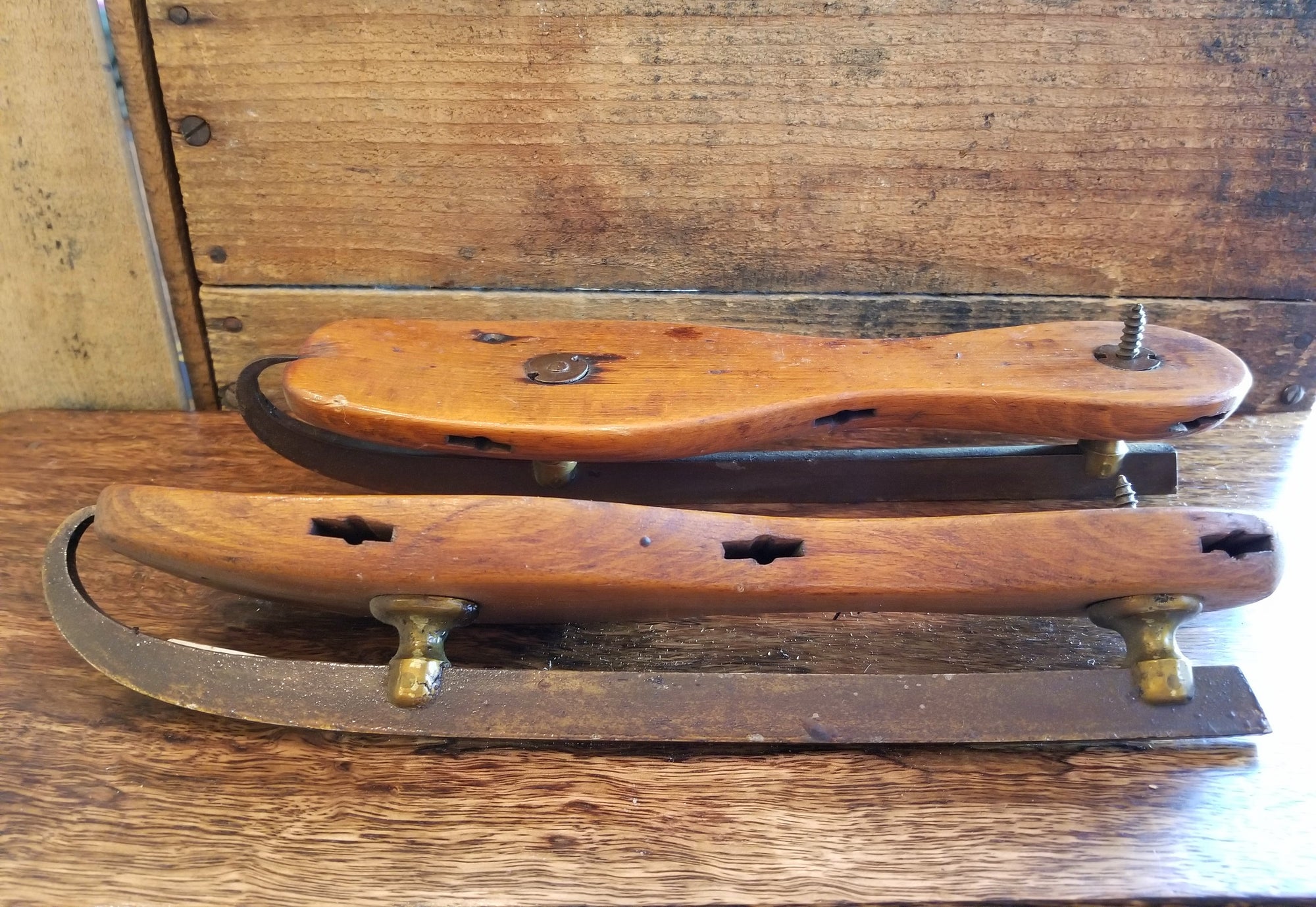 Primitive Antique Ice Skates with Wood 