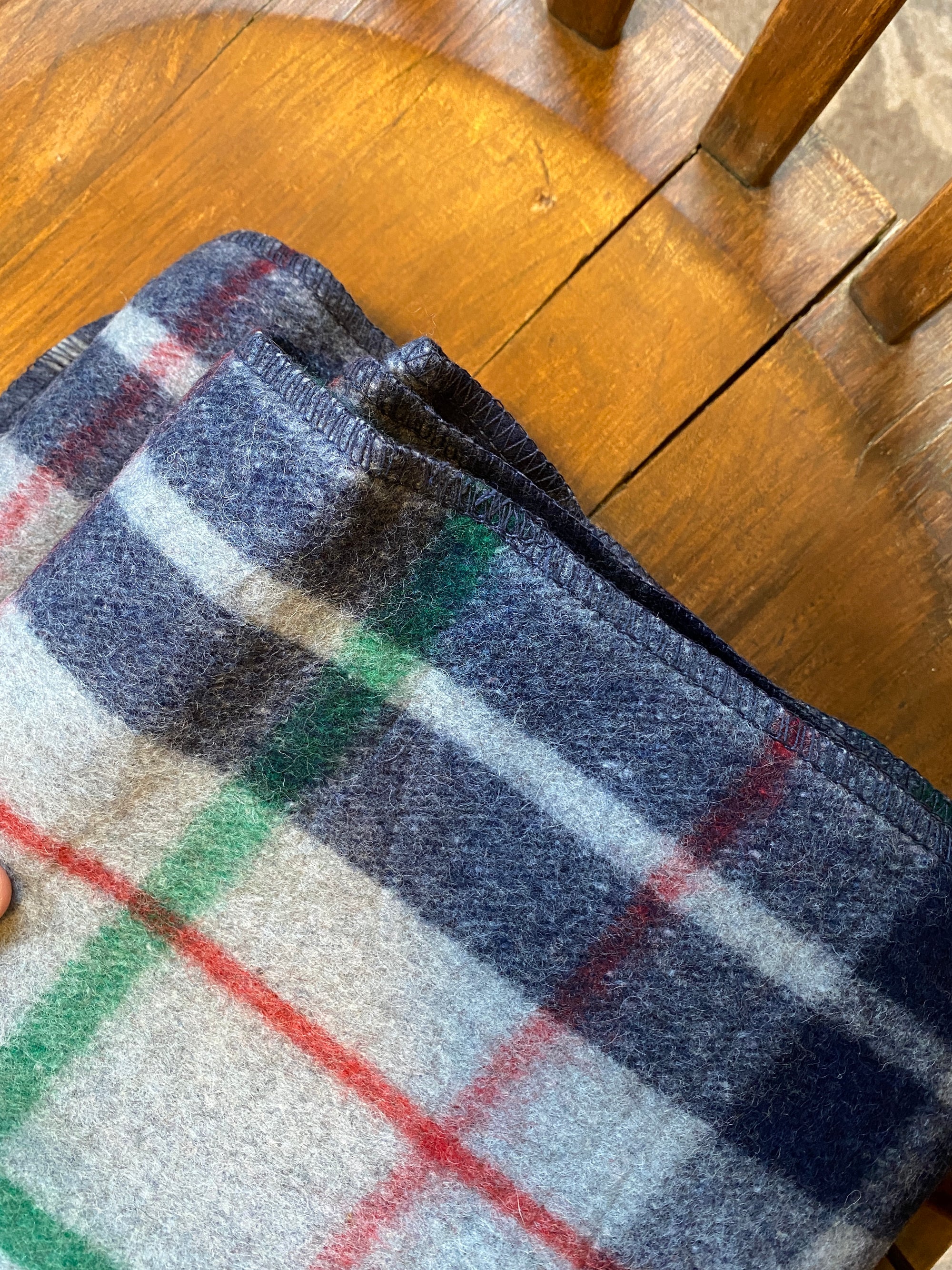 Grey Blue Plaid Wool Blanket VintageWinter