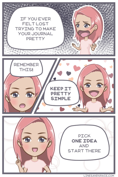 Keep It Pretty Simple - Manga about feeling lost when making journal pages pretty