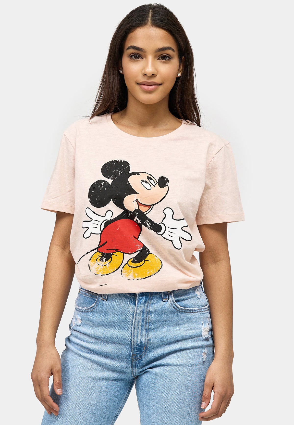 Disney Mickey Mouse Hug Pink Fitted Womens T-Shirt by Recovered