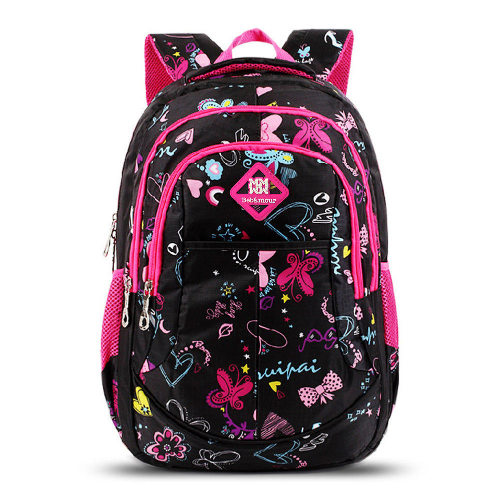 Bebamour School Bag Backpack for Girls Butterfly and Sweetheart Patter