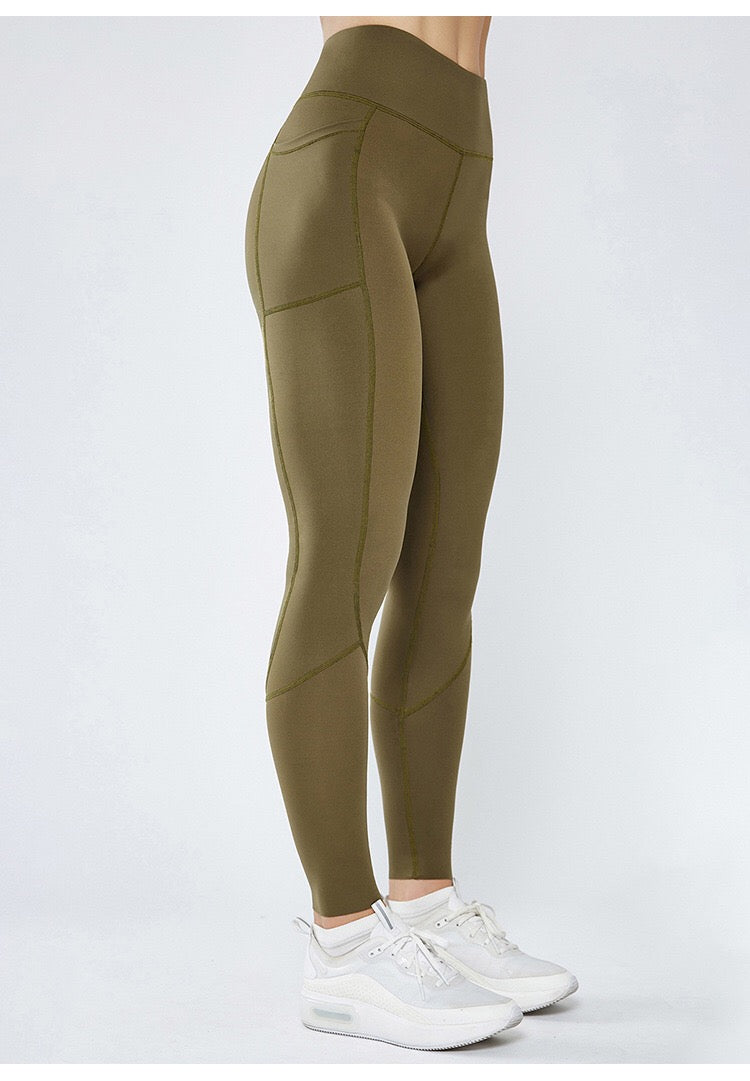 Image of Smoothie Control Leggings with cell pocket - Khaki