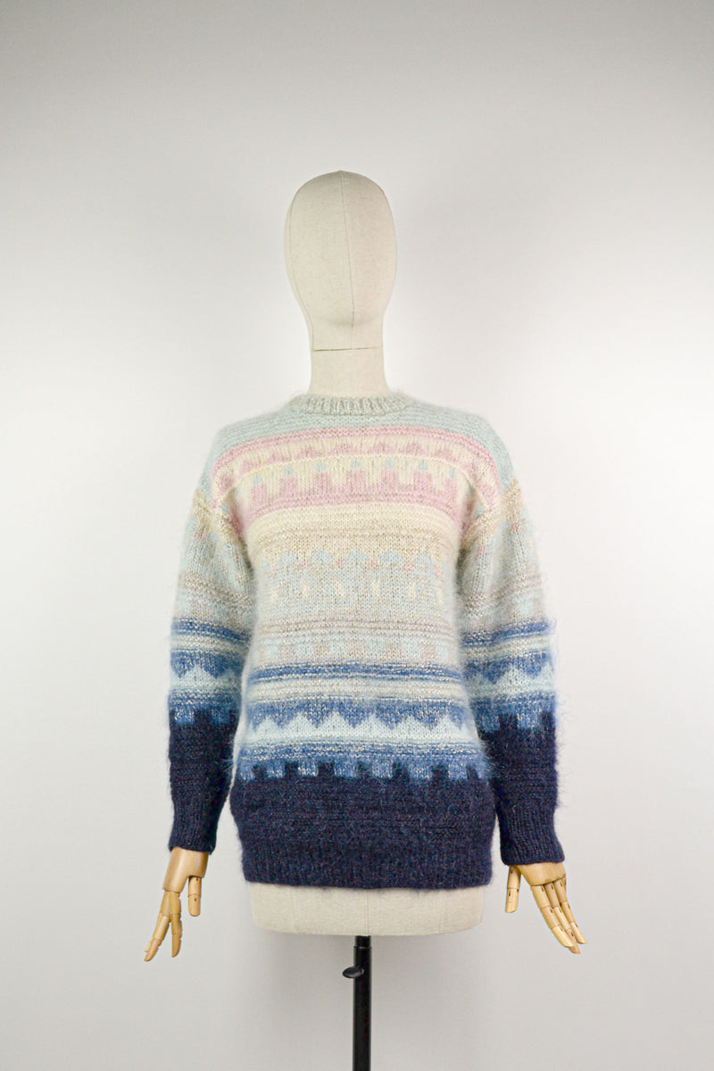 A MORNING WALK - 1980s Vintage Mohair Pastel Jumper - Size S/M
