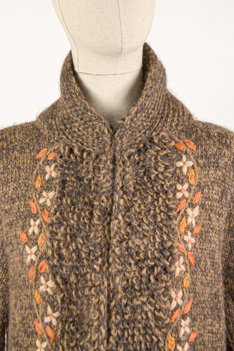 HAZEL - 1970s Vintage Brown Knitted Coatigan/ Cardigan - Size S/M