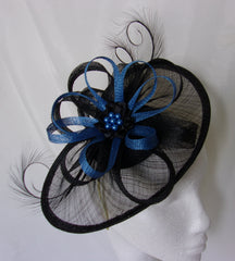 black & sapphire blue cecily saucer wedding hat #ascot