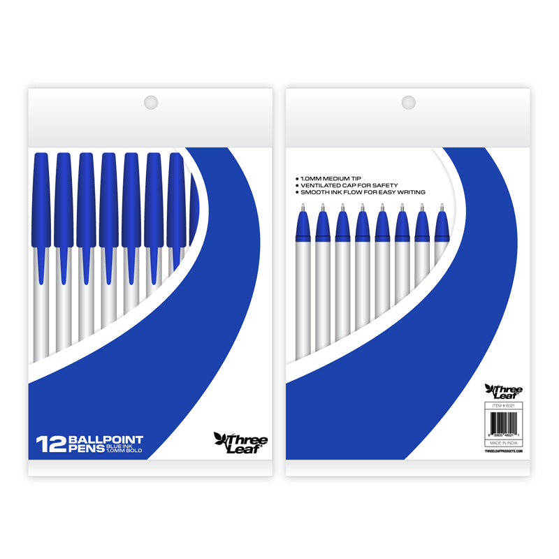 ''STICK PENS 12 PACK , BLUE, POLY PACK''
