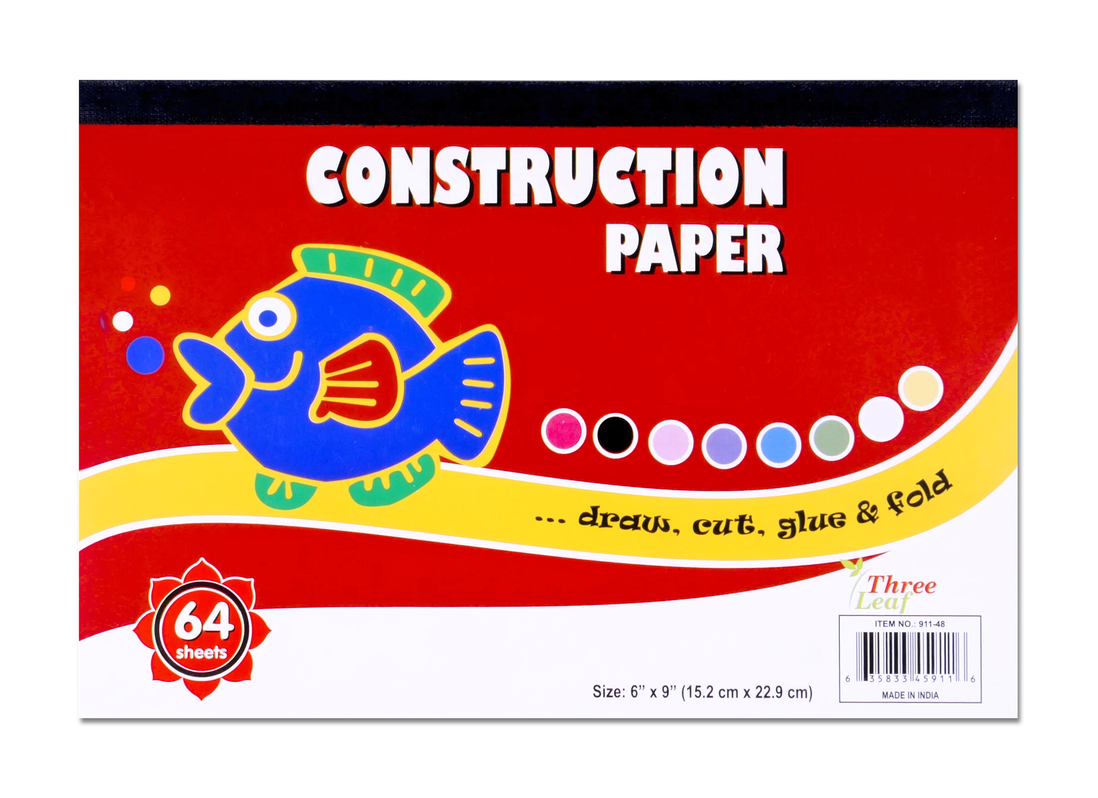 ''Construction Paper Pad (6 x 9 Inches / 48 SHEETS / 8 Assorted Colors) - Multi-colored Craft Paper f