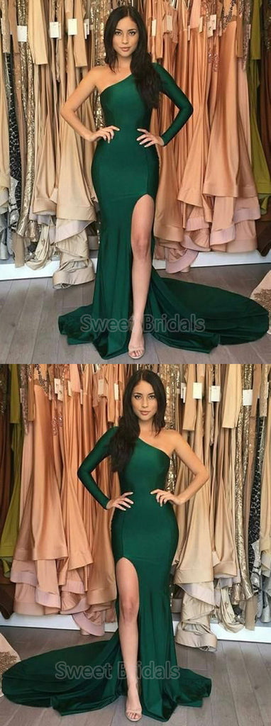 emerald green one shoulder gown