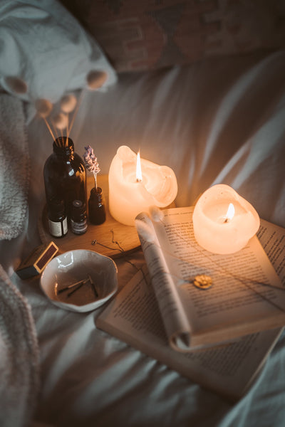 candles and journal before bed