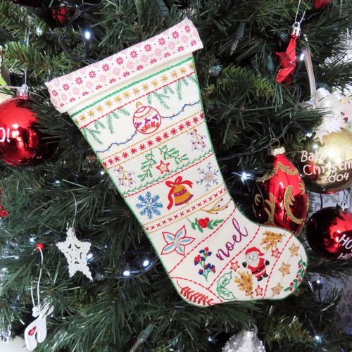 Christmas Stocking Cross Stitch Christmas Trees and Poinsettias with Name