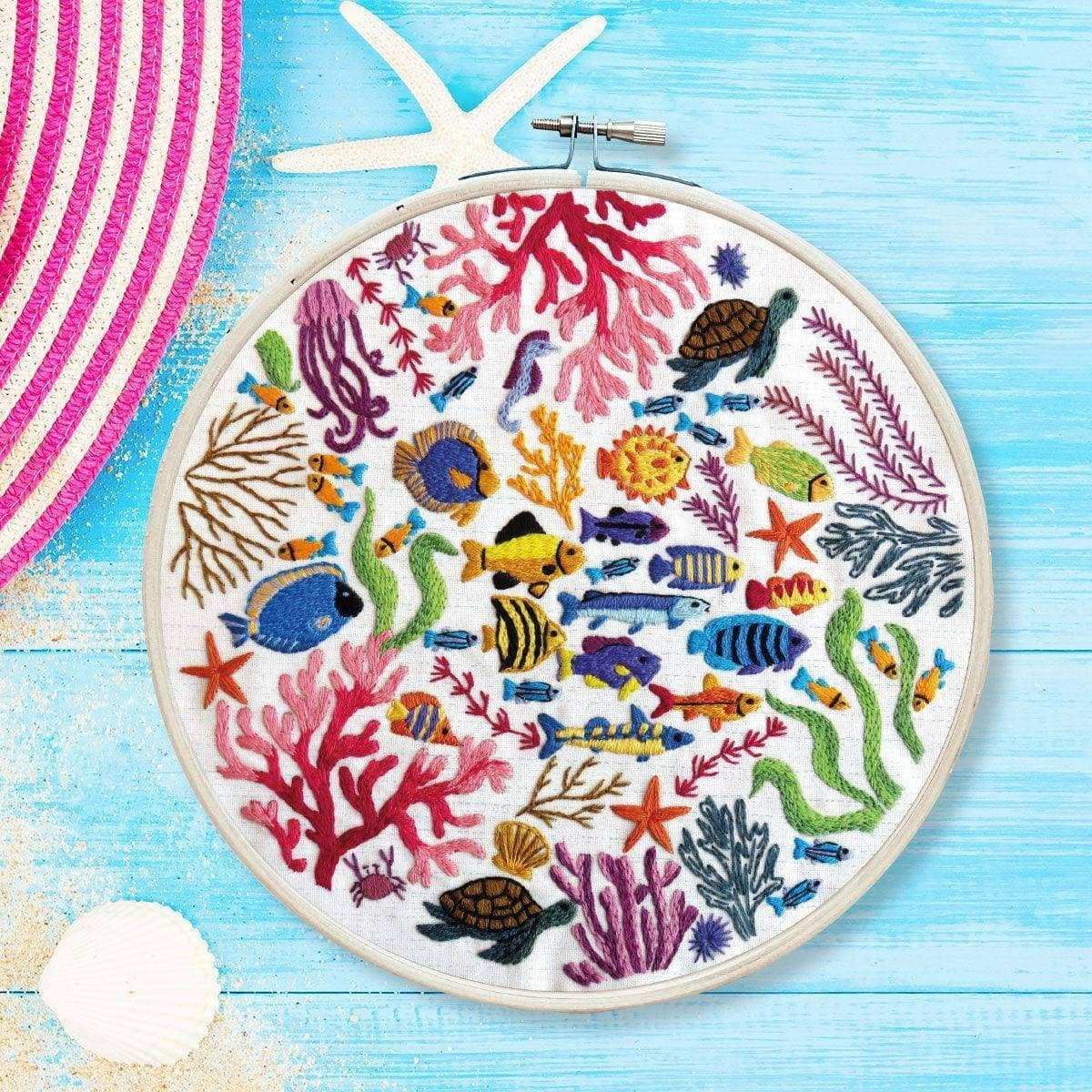 WATINC 5Pcs Embroidery Kit for Kids Stamped Cross Stitch DIY Key Chain with  Sea Animals Patterns