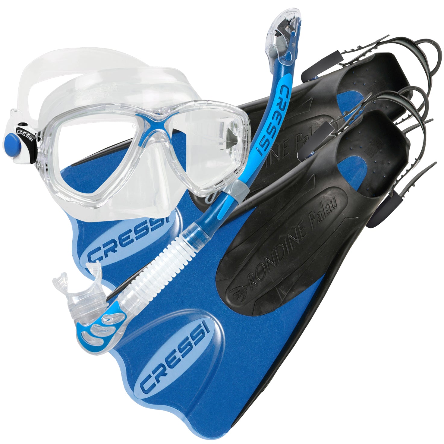 Cressi Palau SAF Set Mask Snorkel Fin Combo Blue 