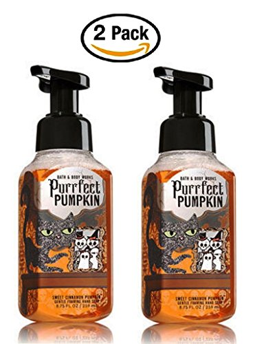 Bath And Body Works Purrfect Pumpkin Gentle Foaming Hand Soap Pair Of 2 Sweet Cinnamon Pumpkin Scent With Halloween Black Cat Label