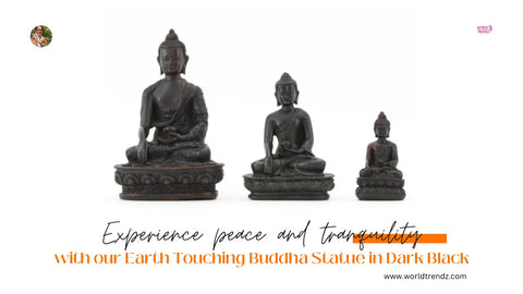 Experience peace and tranquility with our Earth Touching Buddha Statue in Dark Black