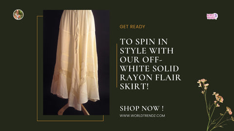 Off-White Solid Rayon Flair Skirt