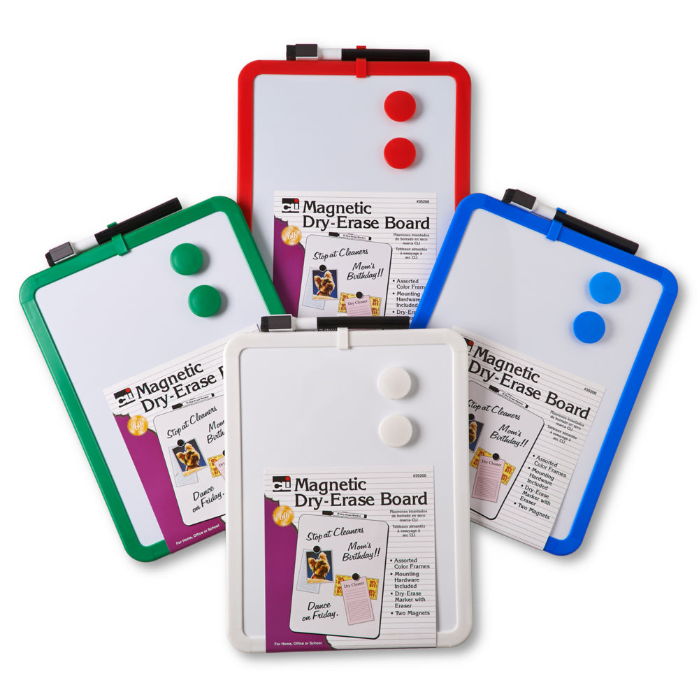 Image of Charles Leonard Magnetic Dry Erase Boards - 8.5" x 11" - White Surface - Assorted Frames - 4 Pack