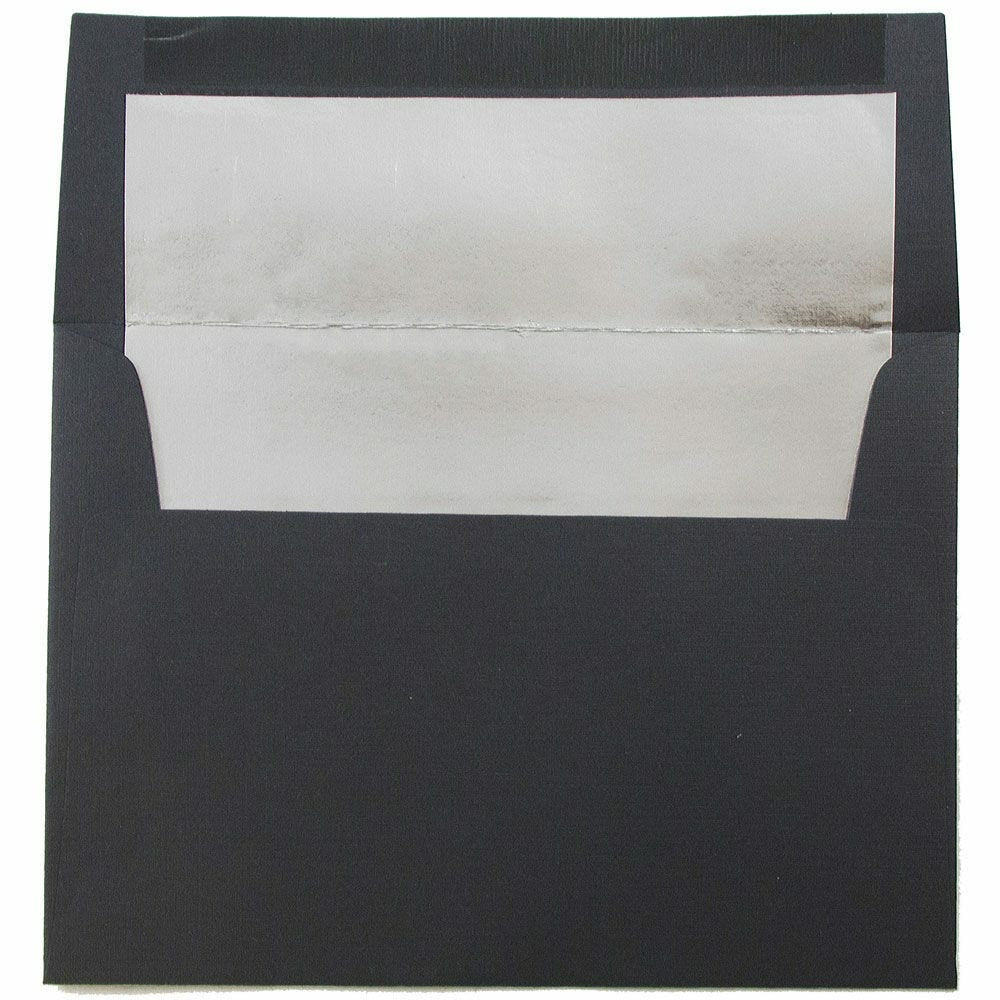 Image of JAM Paper A6 Foil Lined Invitation Envelopes - 4.75 x 6.5 - Black Linen with Silver Foil - 25 Pack