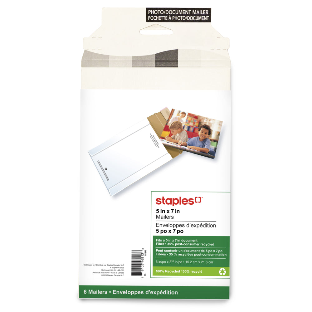 Image of Staples Photo Mailers - 5-3/4" x 8" - 6 Pack