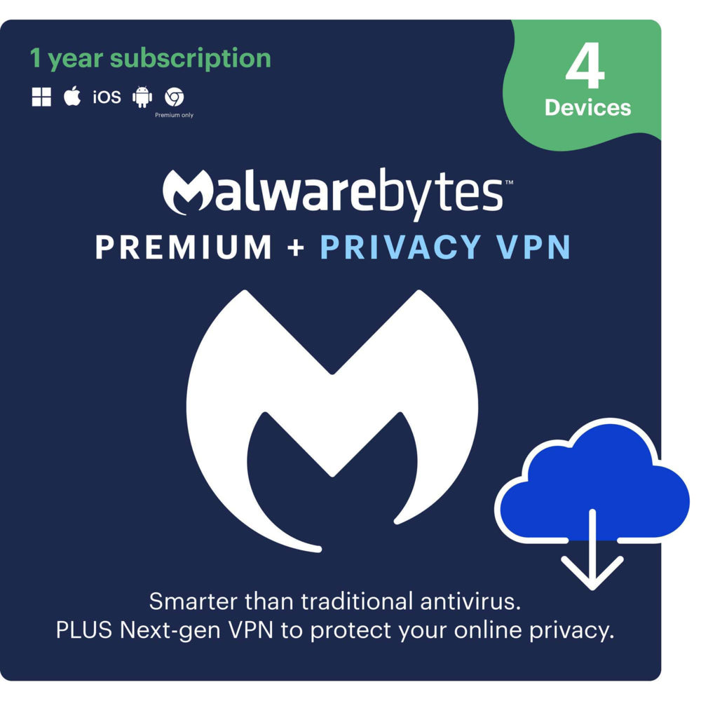 Image of Malwarebytes Premium + Privacy VPN - 4 Device - 1 Year Subscription - Bilingual [Digital Download]
