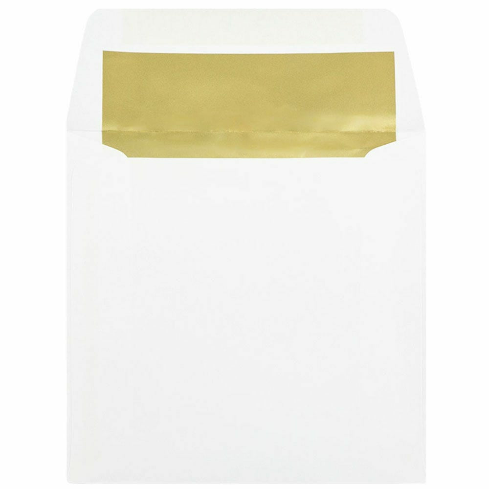 Image of JAM Paper Square Foil Lined Invitation Envelopes - 6 x 6 - White with Gold Foil - 25 Pack