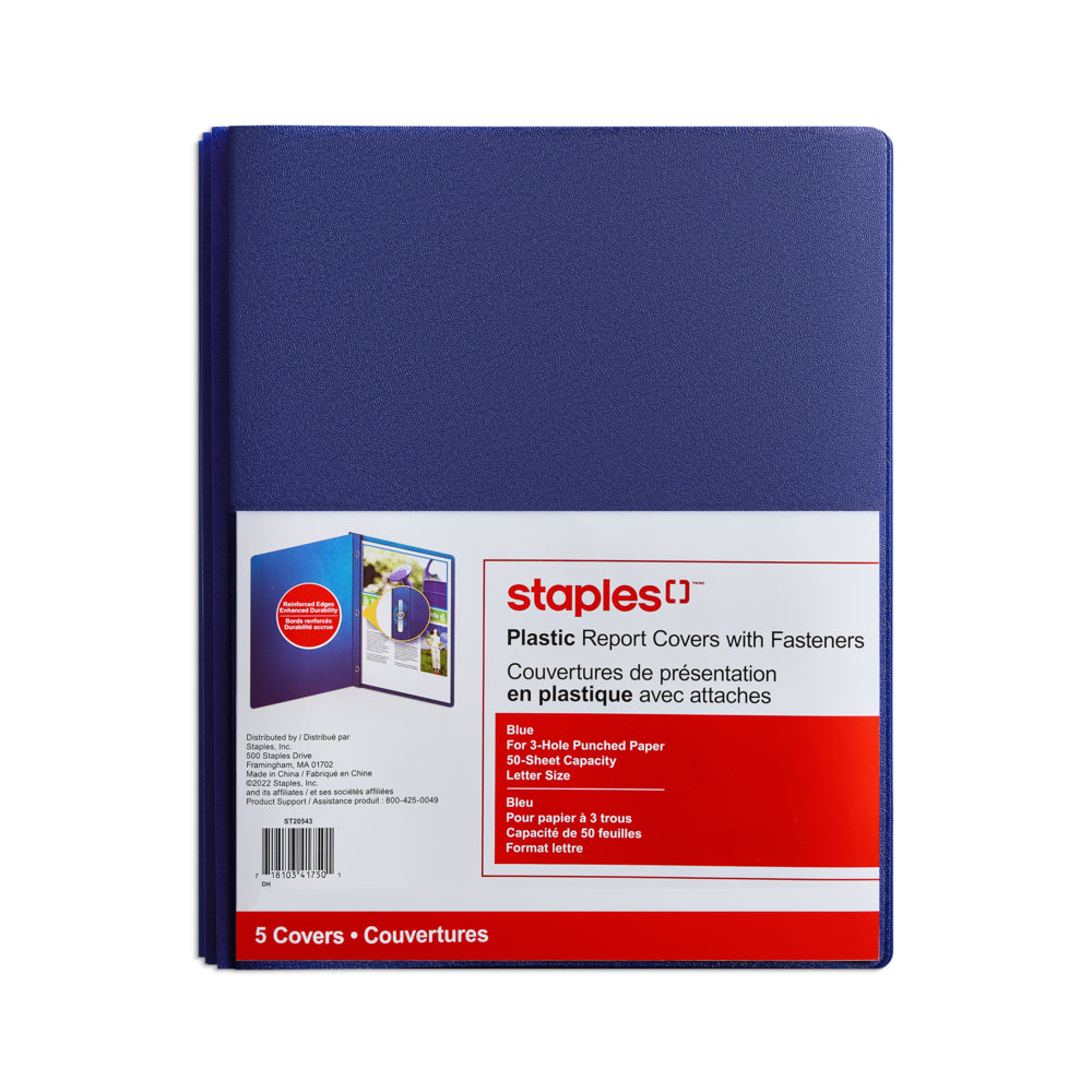 Image of Staples 3-Tang Poly Report Cover - Blue - 5 Pack