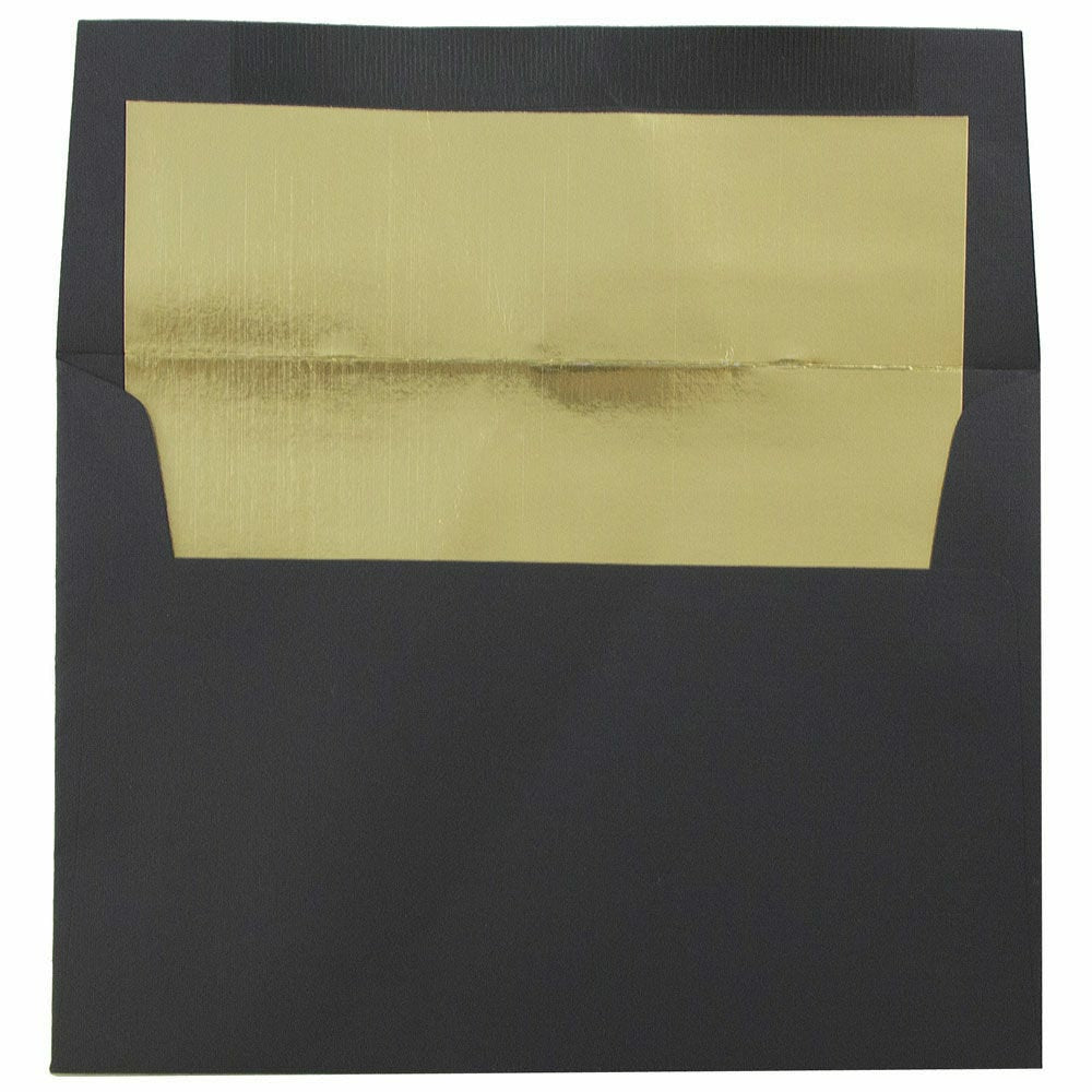 Image of JAM Paper A6 Foil Lined Invitation Envelopes - 4.75 x 6.5 - Black Linen with Gold Foil - 25 Pack