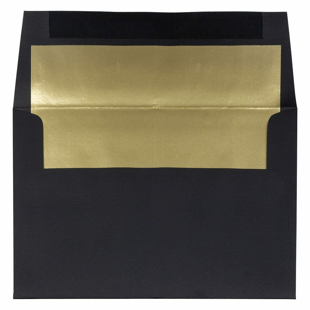 Image of JAM Paper A8 Foil Lined Invitation Envelopes - 5.5 x 8.125 - Black Linen with Gold Foil - 25 Pack