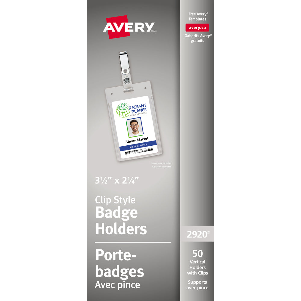 Image of Avery 2920 Name Badge Holders, Portrait 2 1/4, 50 Pack