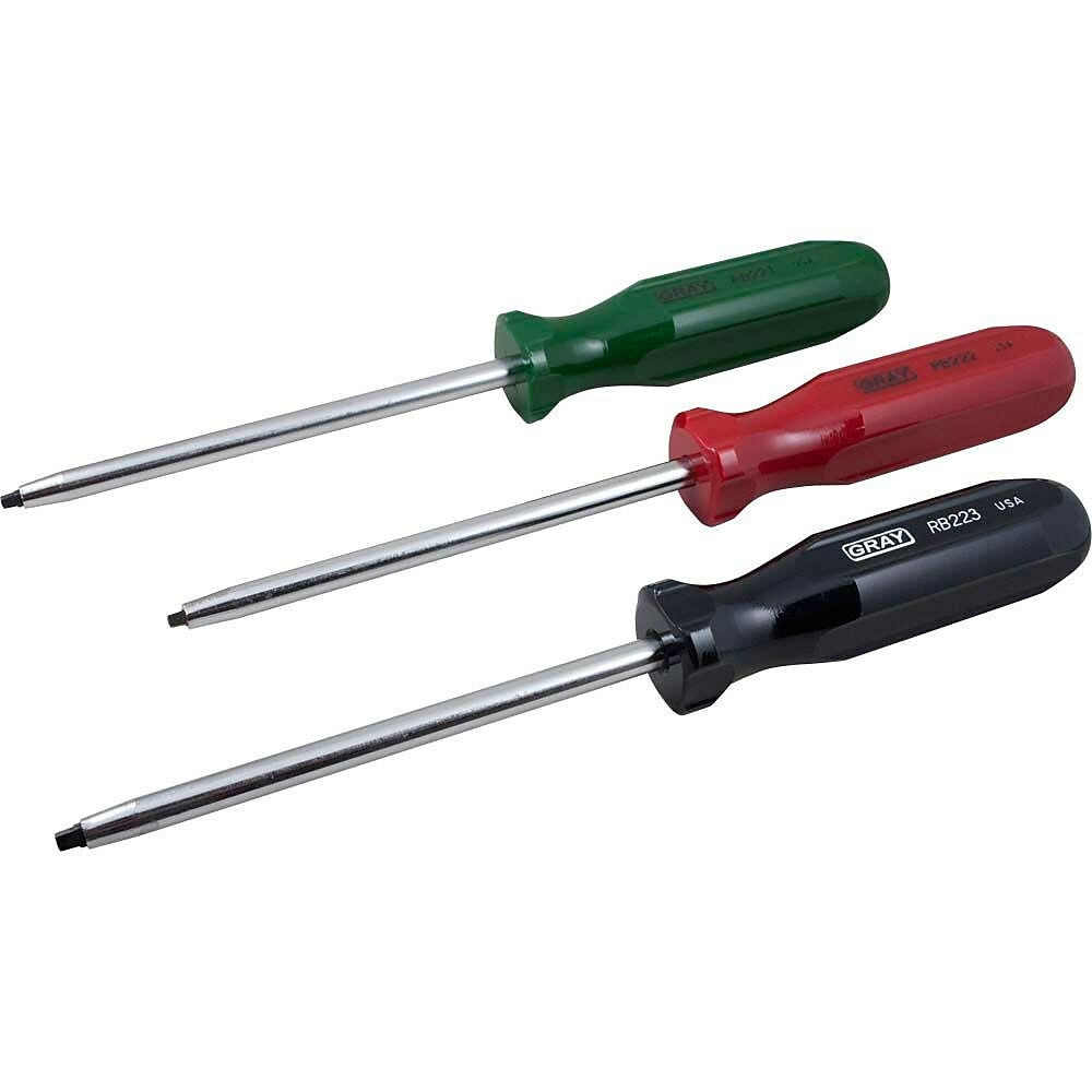 Image of Gray Tools 3 Piece Square Recess Screwdriver Set, No.1, No.2 & No.3