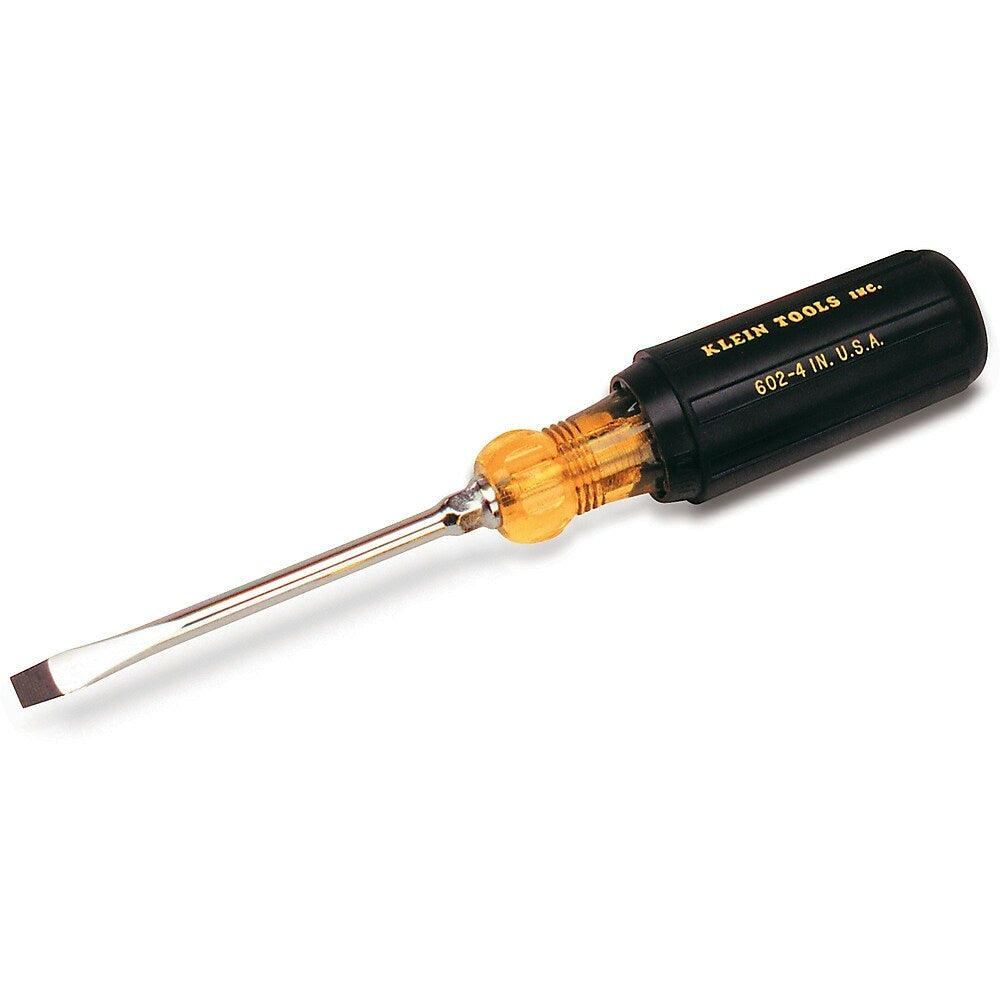 Image of Klein Tools Klein Cushion-Grip Screwdrivers-Heavy-Duty Round Shank, Slot Keystone Tip - 4 Pack