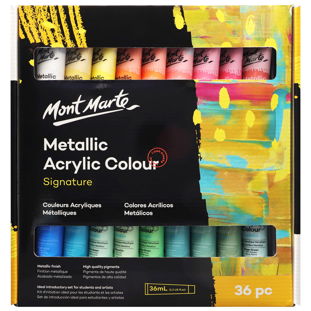 Image of Mont Marte Metallic Signature Acrylic Paint Set - 36ml - 36 Assorted Colours
