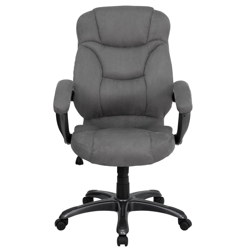 Image of Flash Furniture Mid-Back Grey Fabric Multifunction Ergonomic Swivel Task Chair with Pillow Top Cushioning & Arms