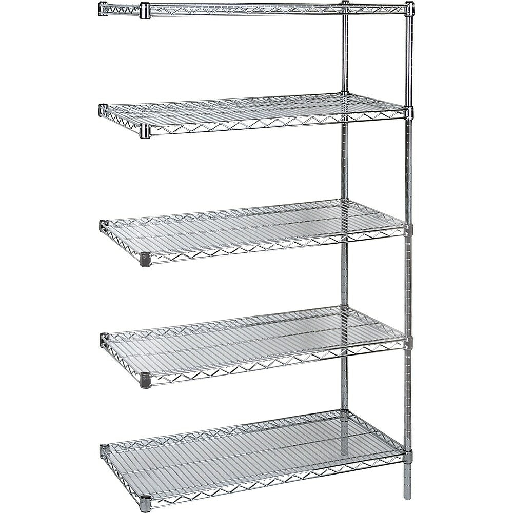 Image of Kleton Heavy-Duty Chromate Wire Shelving, Add-On Kit, 5 Tiers, 48" W x 74" H x 14" D