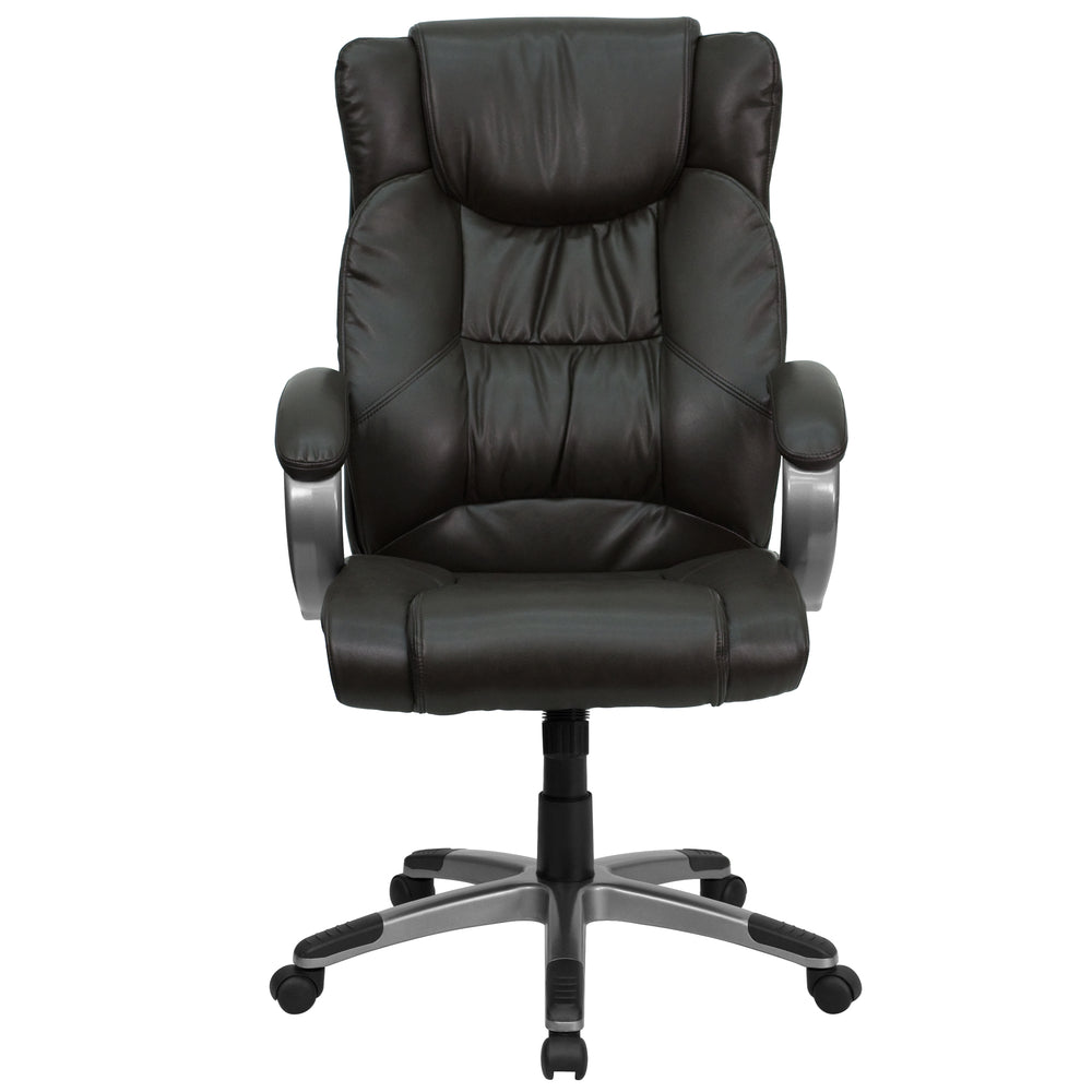 Image of Flash Furniture High Back Espresso Brown Leather Executive Swivel Office Chair with Titanium Nylon Base & Loop Arms