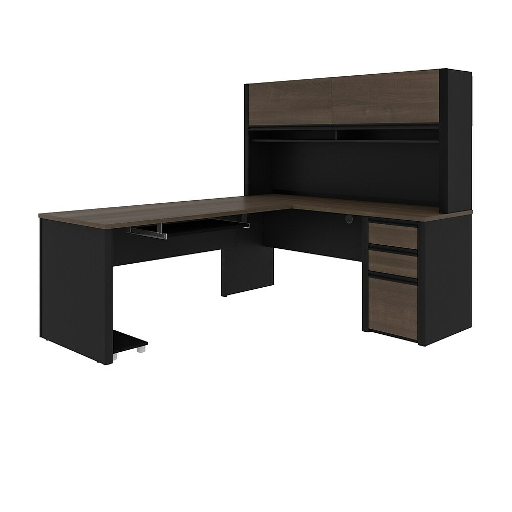Image of Bestar Connexion L-Shaped Desk with Pedestal and Hutch, Antigua & Black
