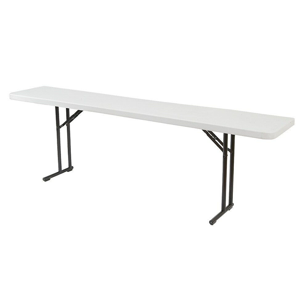 Image of National Public Seating 72" x 18" Plastic Lightweight Rectangular Folding Seminar Table, Speckled Grey (BT1872)