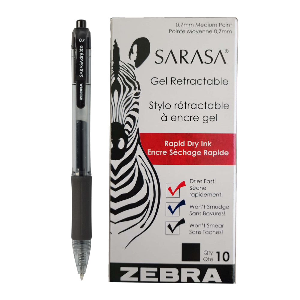 Image of Zebra Sarasa Gel Pens, Retractable, 0.7mm, Black, 10 Pack