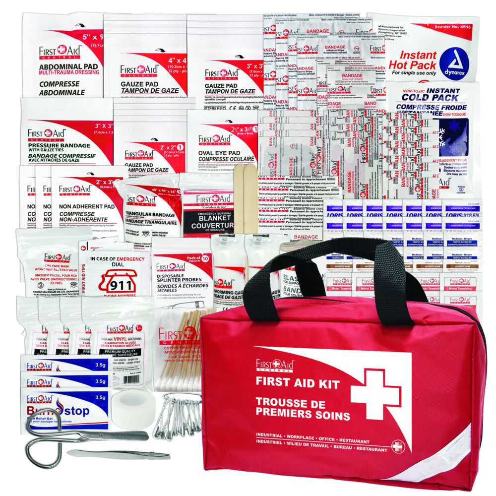 Image of First Aid Central 150-Piece Multi-Purpose First Aid Kit - Red Nylon Bag