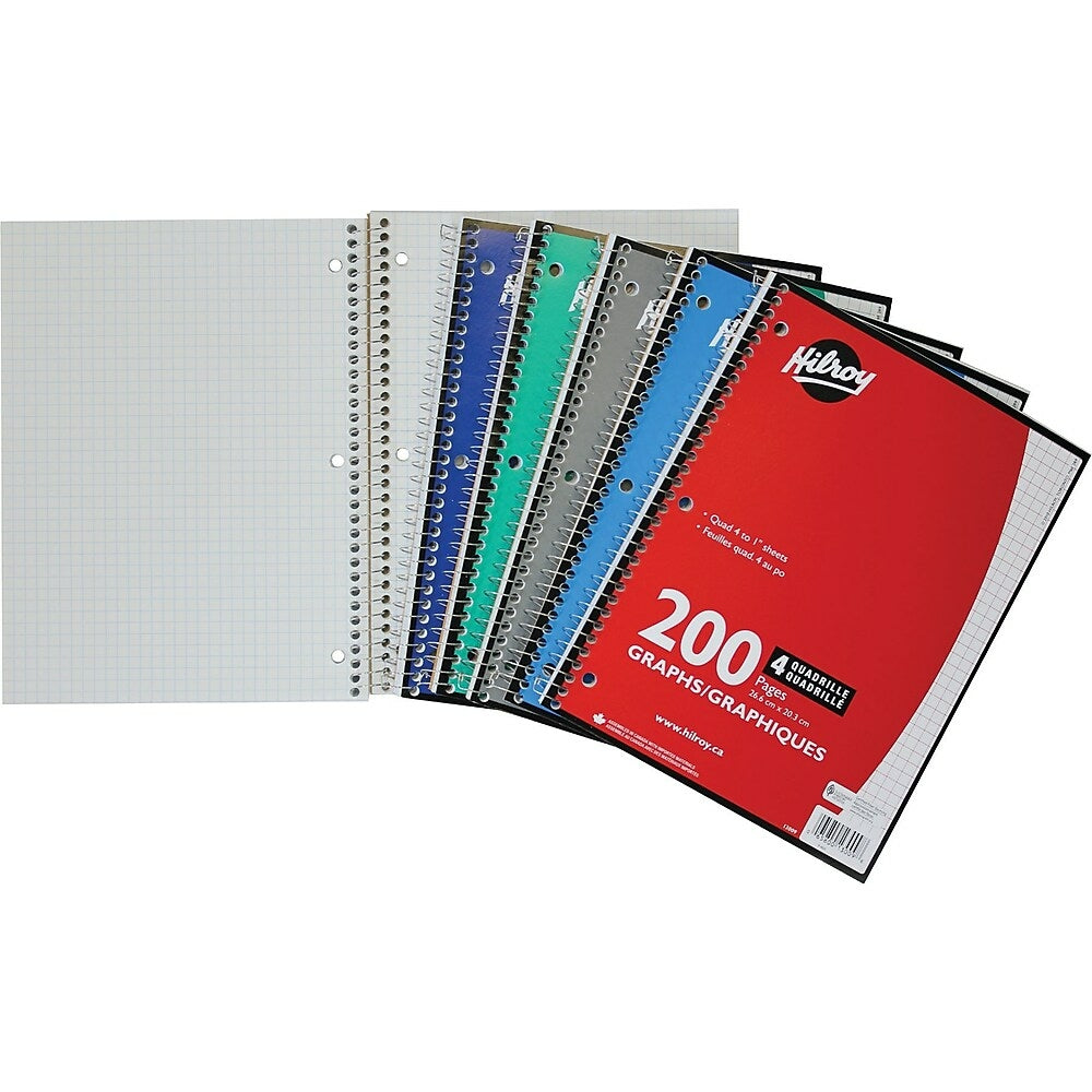 Image of Hilroy Quad-Ruled Notebook, 4:1 Squares, Assorted Colours, 10-1/2" x 8", 200 Pages