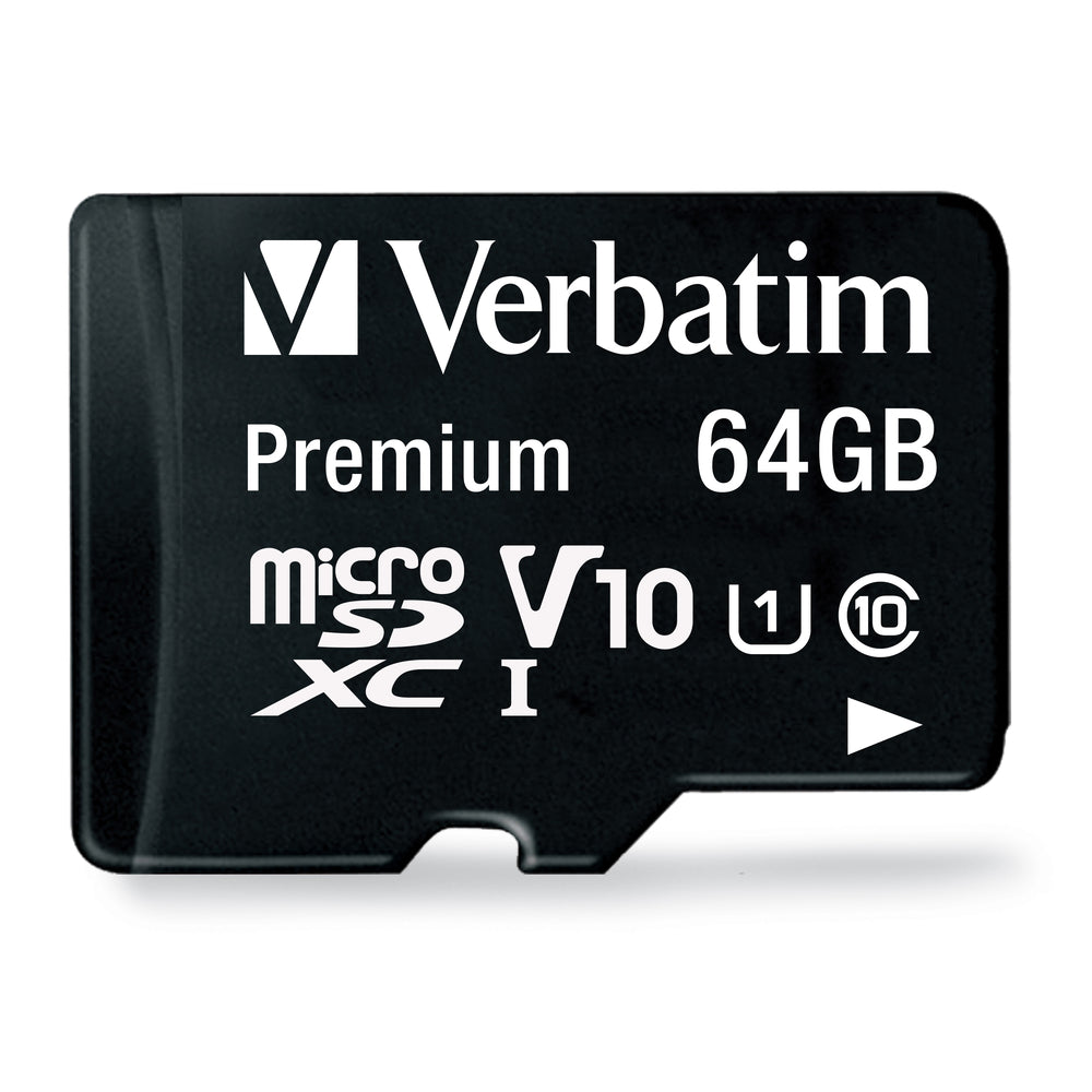 Image of Verbatim 64GB Class 10 UHS-1 MicroSDXC Card with Adapter, Black