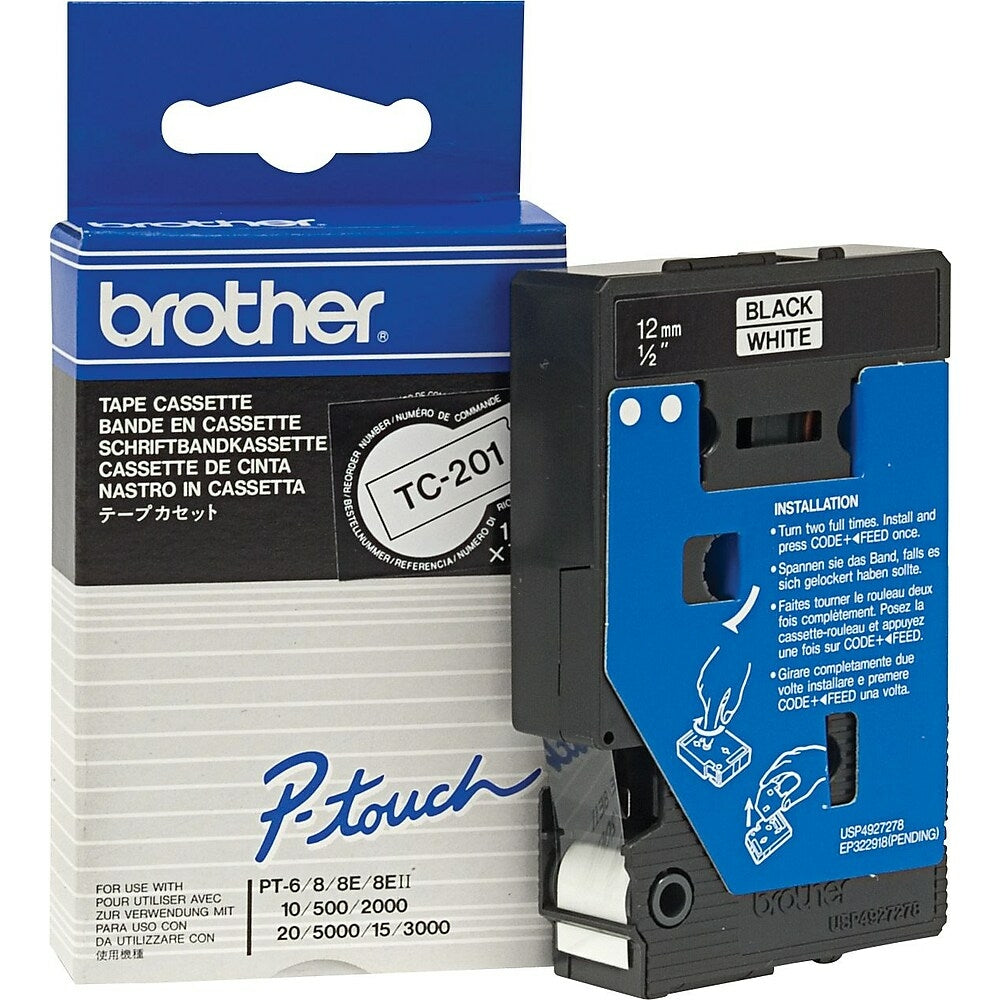 Image of Brother Label Tape, 12mm Black on White, TC201