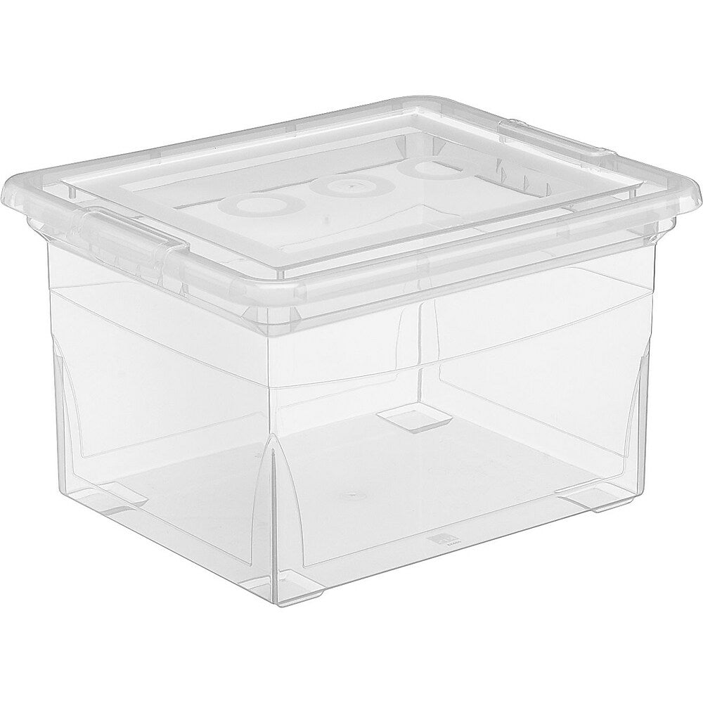 Image of Staples Plastic File Tote, Clear, 34 L