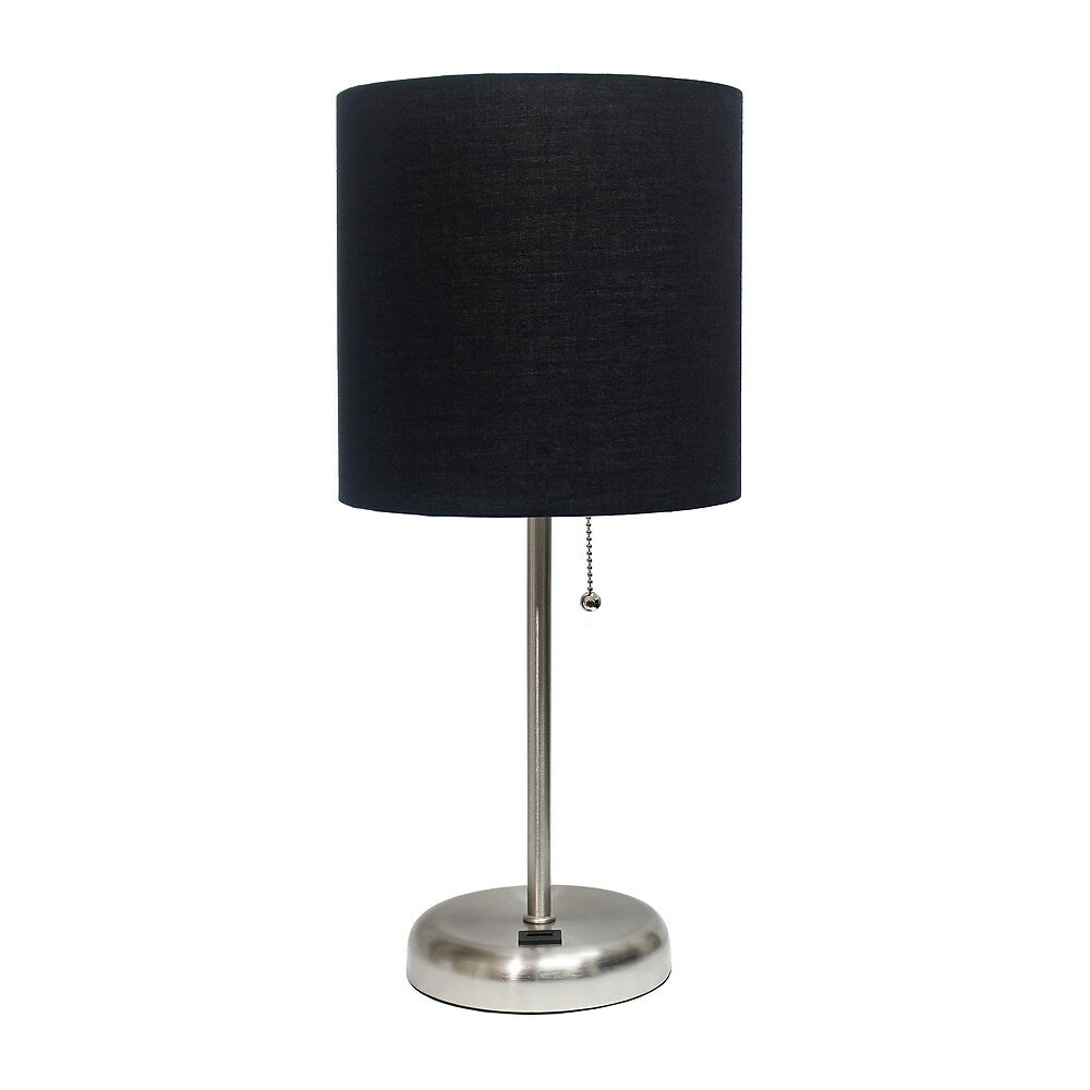 Image of LimeLights Stick Lamp with USB Charging Port, Fabric Shade, Black (LT2044-BLK)